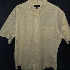 Lands' End XL Traditional Fit Yellow White Check Seersucker Shirt